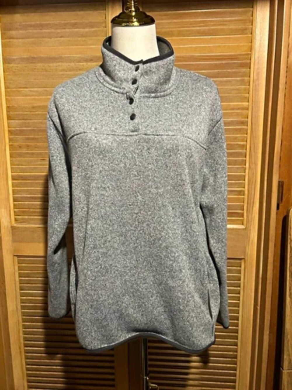 Eddie Bauer Fleece Mock Neck Snap Pullover Sweatshirt Women’s XL Gray Pockets